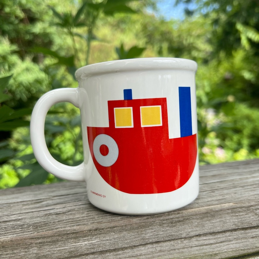 Vintage Pfaltzgraff Marimekko Tugboat Mug Primary Colors 3.75” Height 4.5””Width